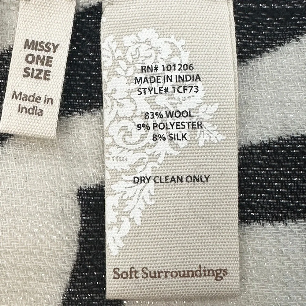SOFT SURROUNDINGS NWT Women's Wool & Silk‎ Blend Scarf • Zebra metallic